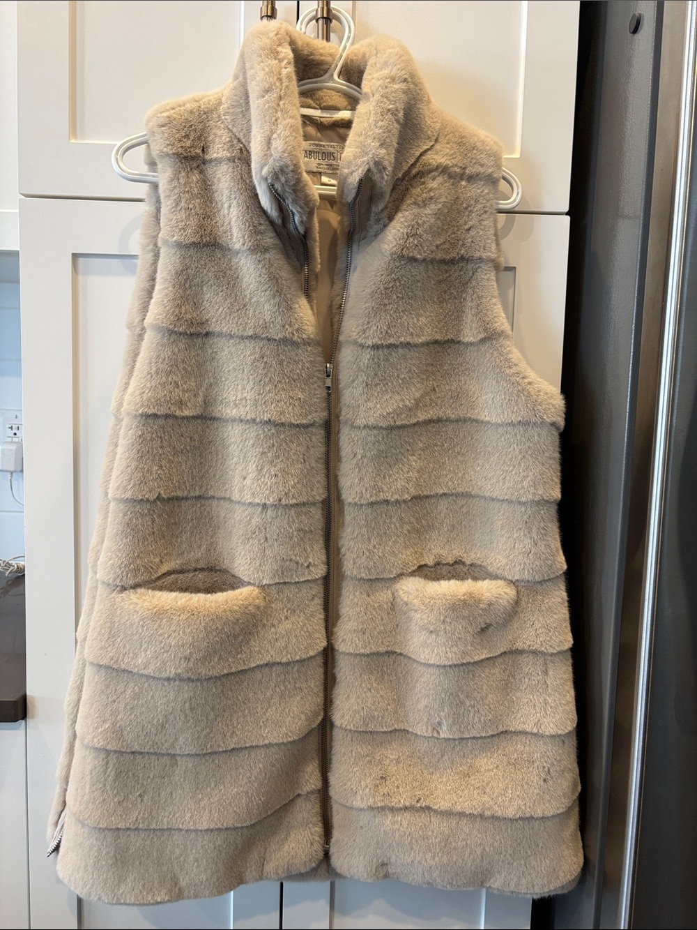Fabulous Furs Taupe Faux Fur Sleeveless Vest